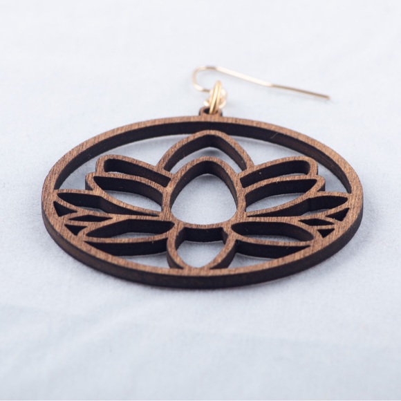 Wooden Lotus Earrings 2” - Picture 4 of 4
